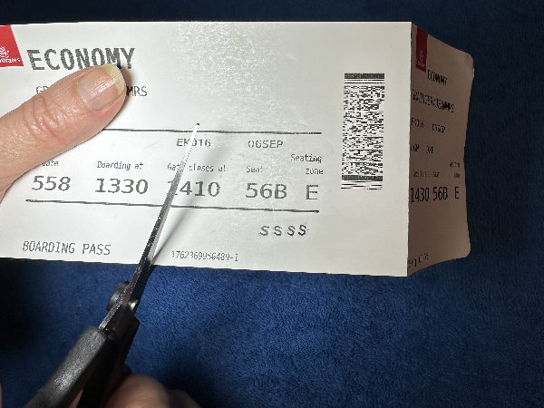 Cutting up a boarding pass